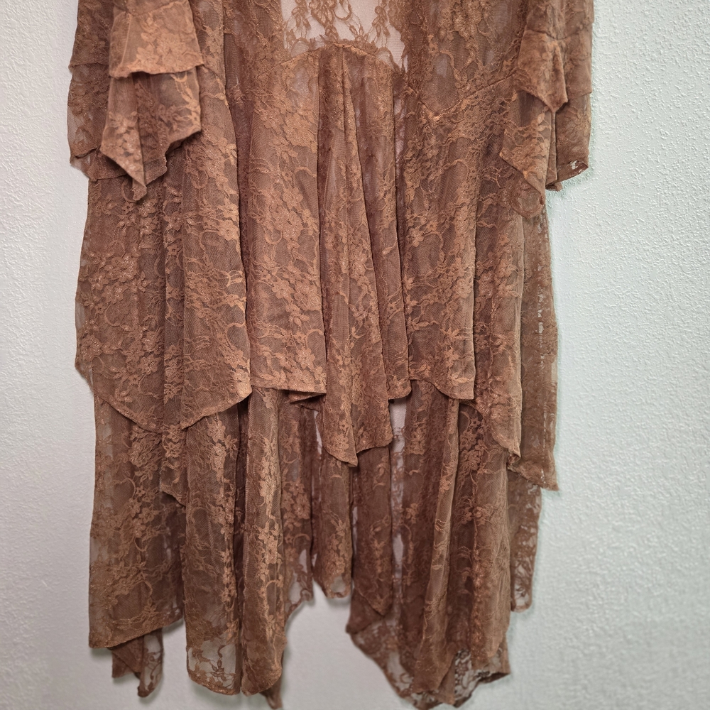 Brown Layered Lace Boho Romantic Duster Coat 2x Or‎ 3x Made In USA Western Ranch - Picture 11 of 14